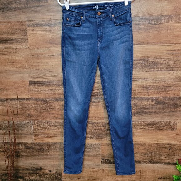 7 For All Mankind Jeans Size 30 High Rise Skinny Medium Dark Wash Stretch - Picture 1 of 10